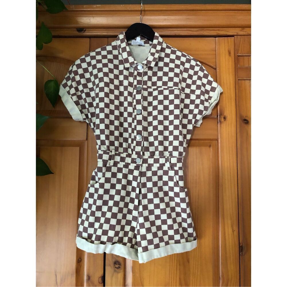 Day+Moon Checkered Print Button Down Rolled Cuff … - image 3